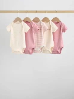 Roze met hartjesprint - Set van 5 babyrompertjes met korte mouwen