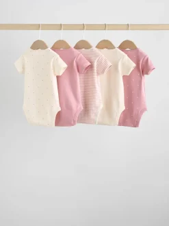 Roze met hartjesprint - Set van 5 babyrompertjes met korte mouwen