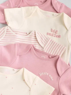 Roze met hartjesprint - Set van 5 babyrompertjes met korte mouwen