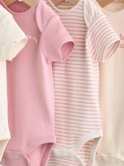 Roze met hartjesprint - Set van 5 babyrompertjes met korte mouwen