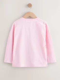 Roze met hartjesprint - Top met lange mouwen en pailletten (3-16jr)