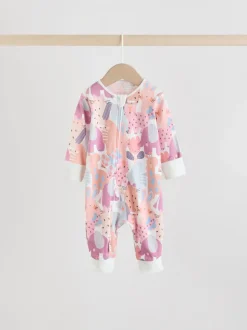 Roze met karakteristieke dierenprint - Verpakking van 5 babyslaappakjes met tweewegrits (0 mnd - 3 jr)