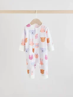 Roze met karakteristieke dierenprint - Verpakking van 5 babyslaappakjes met tweewegrits (0 mnd - 3 jr)