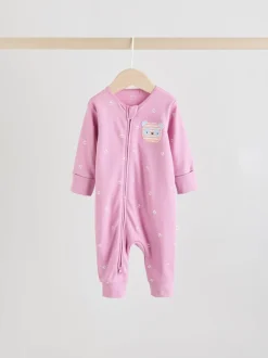 Roze met karakteristieke dierenprint - Verpakking van 5 babyslaappakjes met tweewegrits (0 mnd - 3 jr)