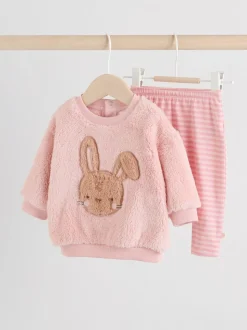 Roze met konijnen - 2 -delige Set van Fleece Tops en Leggings voor Baby''s (0mnd-2jr)