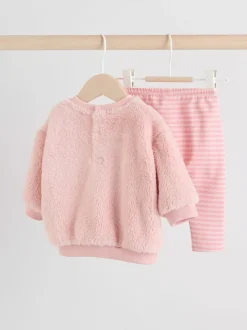 Roze met konijnen - 2 -delige Set van Fleece Tops en Leggings voor Baby''s (0mnd-2jr)
