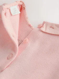 Roze met konijnen - Gebreide tweedelige babyjurk (0mnd-2jr)