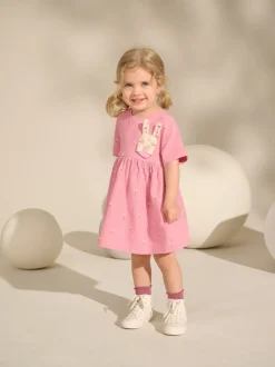 Roze met konijnen - Jersey zomerjurk (3mnd -7jr)