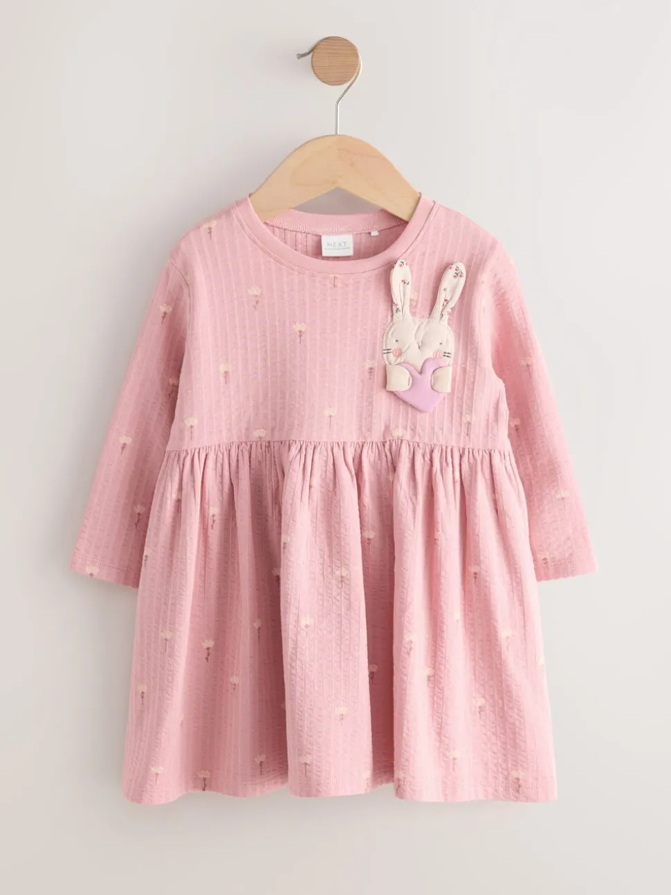 Roze met konijnen - Jurk met lange mouwen en versiering (3mnd -7jr)