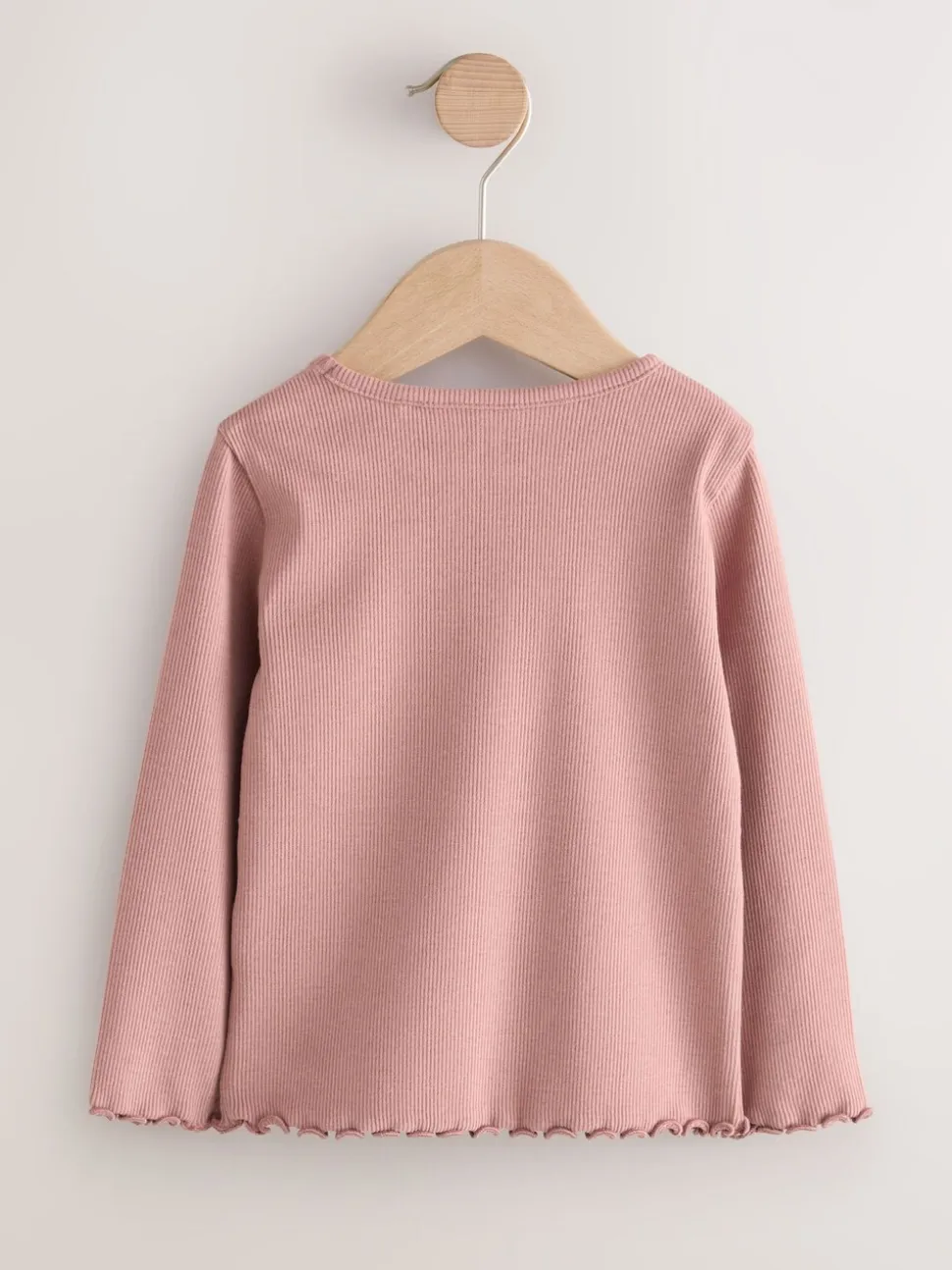 Roze met konijnen - Long sleeve Embroidered Ribbed Top (3mths-7yrs)