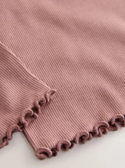 Roze met konijnen - Long sleeve Embroidered Ribbed Top (3mths-7yrs)