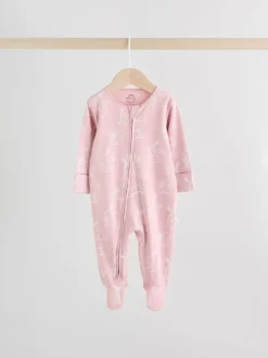 Roze met konijnen - Verpakking van 3 babyslaappakjes met tweewegrits (0 mnd - 2 jr)
