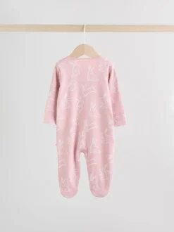Roze met konijnen - Verpakking van 3 babyslaappakjes met tweewegrits (0 mnd - 2 jr)