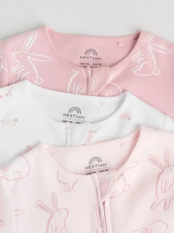 Roze met konijnen - Verpakking van 3 babyslaappakjes met tweewegrits (0 mnd - 2 jr)
