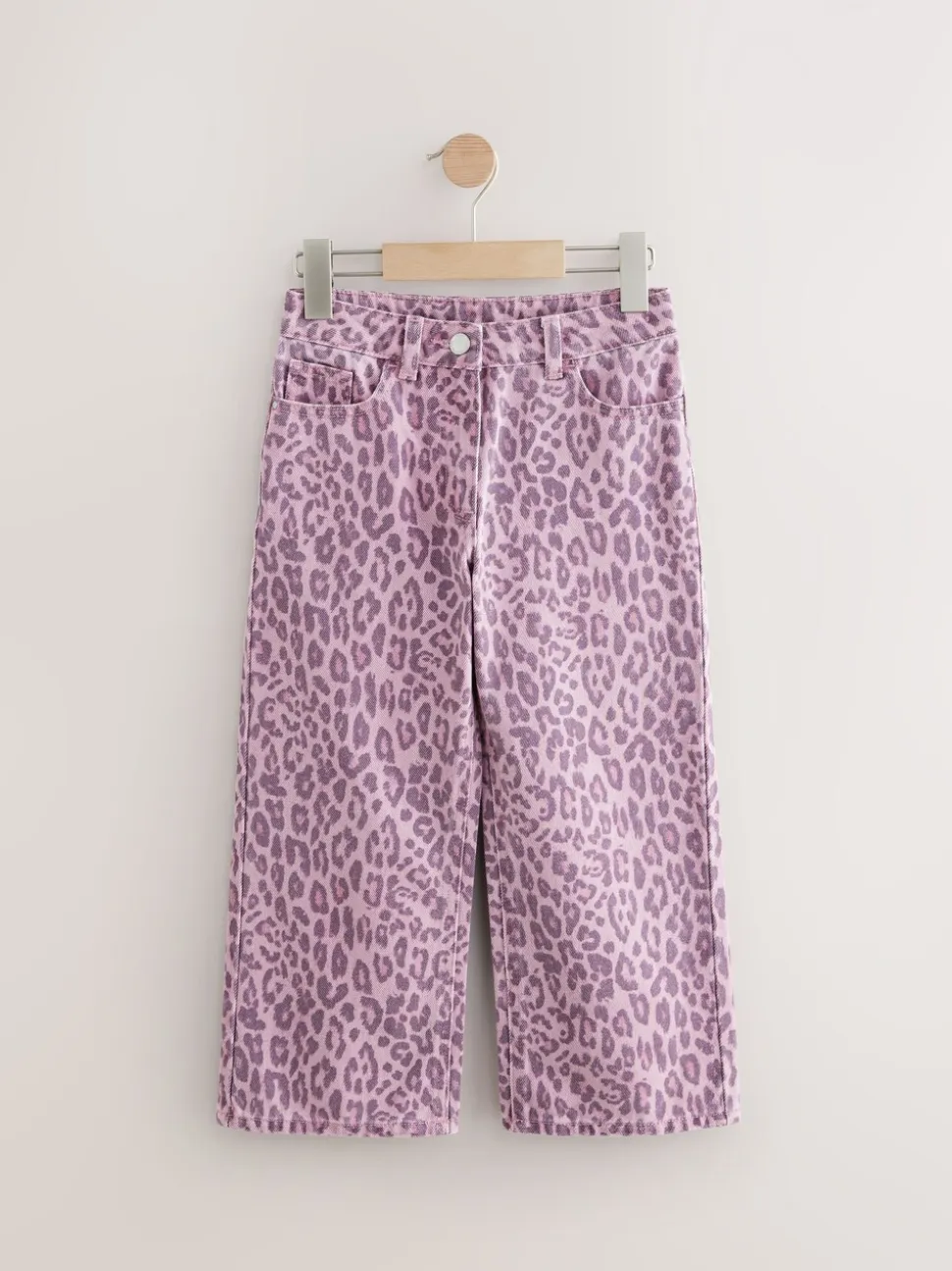 Roze met luipaardprint - Jeans met wijde pijpen (3-16 jr)
