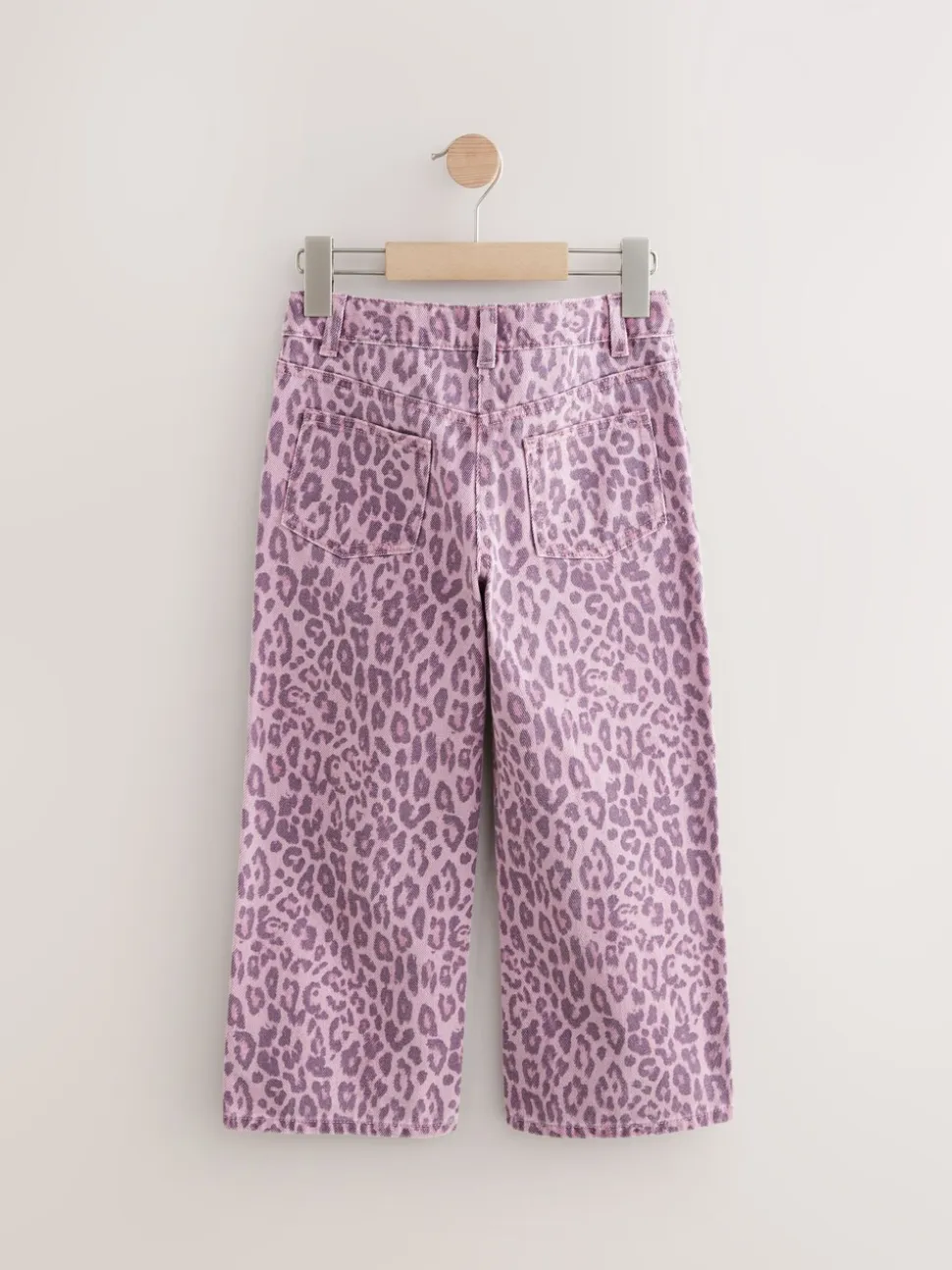 Roze met luipaardprint - Jeans met wijde pijpen (3-16 jr)