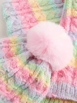 Roze met regenboogprint - Set van beanie en snood (1-13jr)