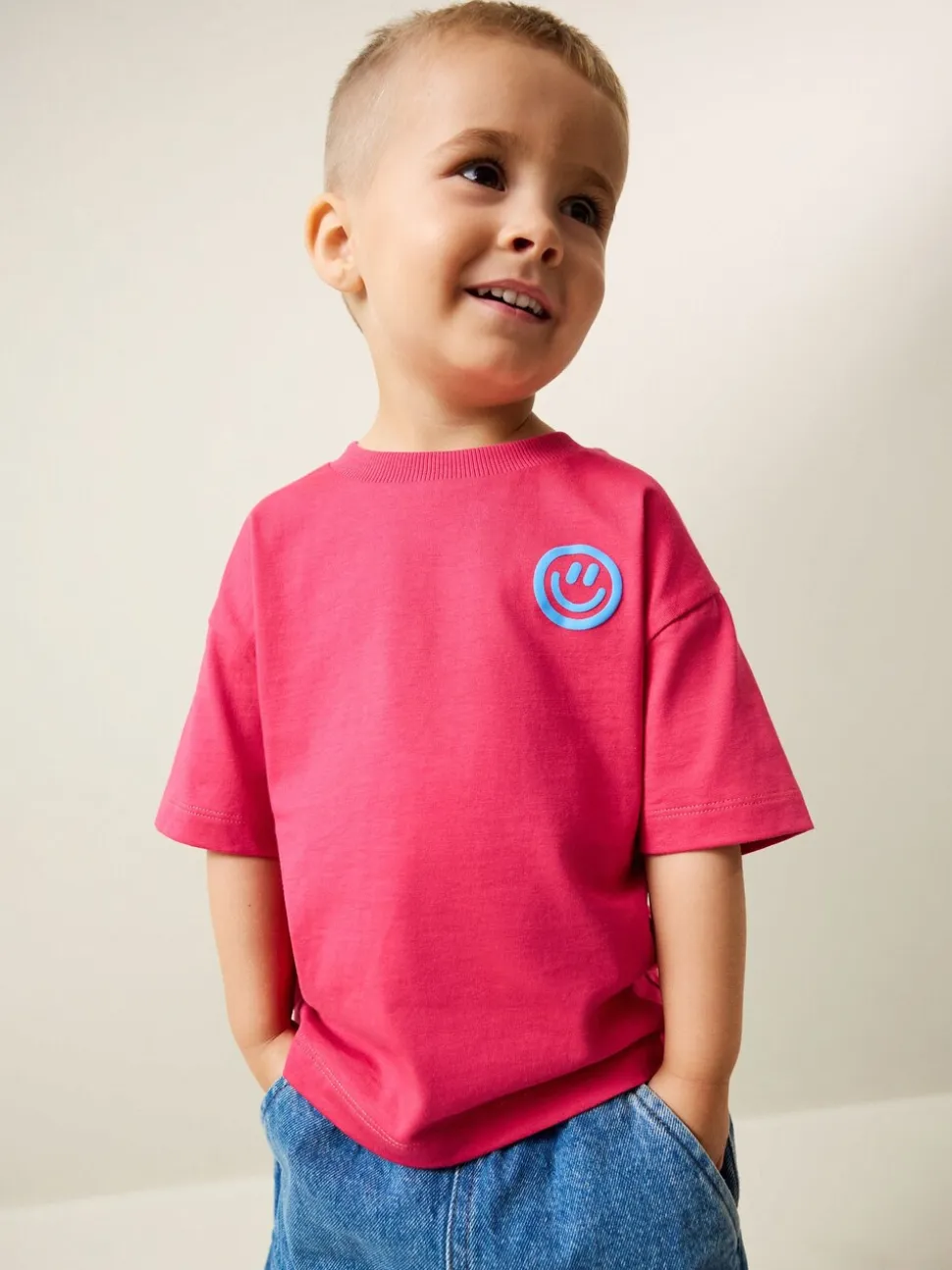 Roze met smiley - Short Sleeve Small Graphic T-Shirt (3mths-7yrs)