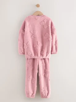 Roze met strik - Fleece Jacquard Pyjama's Set 2 Pieces (2-16jr)
