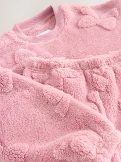 Roze met strik - Fleece Jacquard Pyjama's Set 2 Pieces (2-16jr)