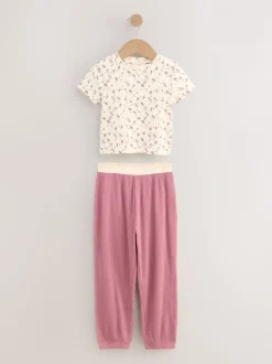 Roze met vrolijke bloemenprint - Verpakking van 3 pyjama's met joggingbroek (3-16 jr)