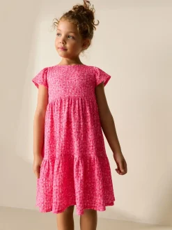 Roze met vrolijke print - Angel Sleeve Crinkle Dress (3-16yrs)