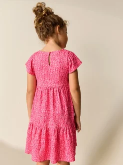 Roze met vrolijke print - Angel Sleeve Crinkle Dress (3-16yrs)