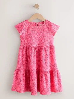 Roze met vrolijke print - Angel Sleeve Crinkle Dress (3-16yrs)