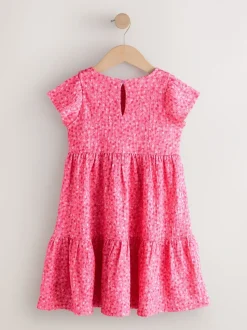 Roze met vrolijke print - Angel Sleeve Crinkle Dress (3-16yrs)