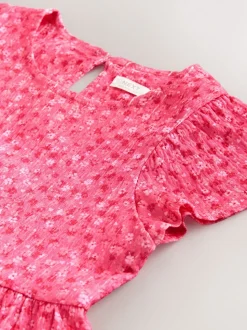 Roze met vrolijke print - Angel Sleeve Crinkle Dress (3-16yrs)