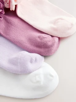 Roze. Paars en wit - 4 Paar sneakersokken met ruche en hoog katoengehalte