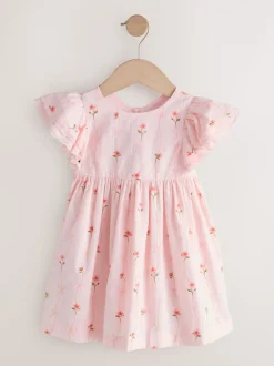 Roze print - Jurk met engelmouwen (3 mnd-8 jr)