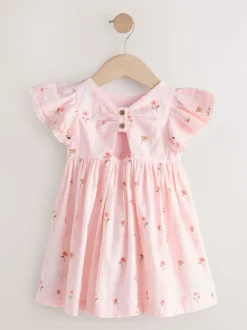 Roze print - Jurk met engelmouwen (3 mnd-8 jr)