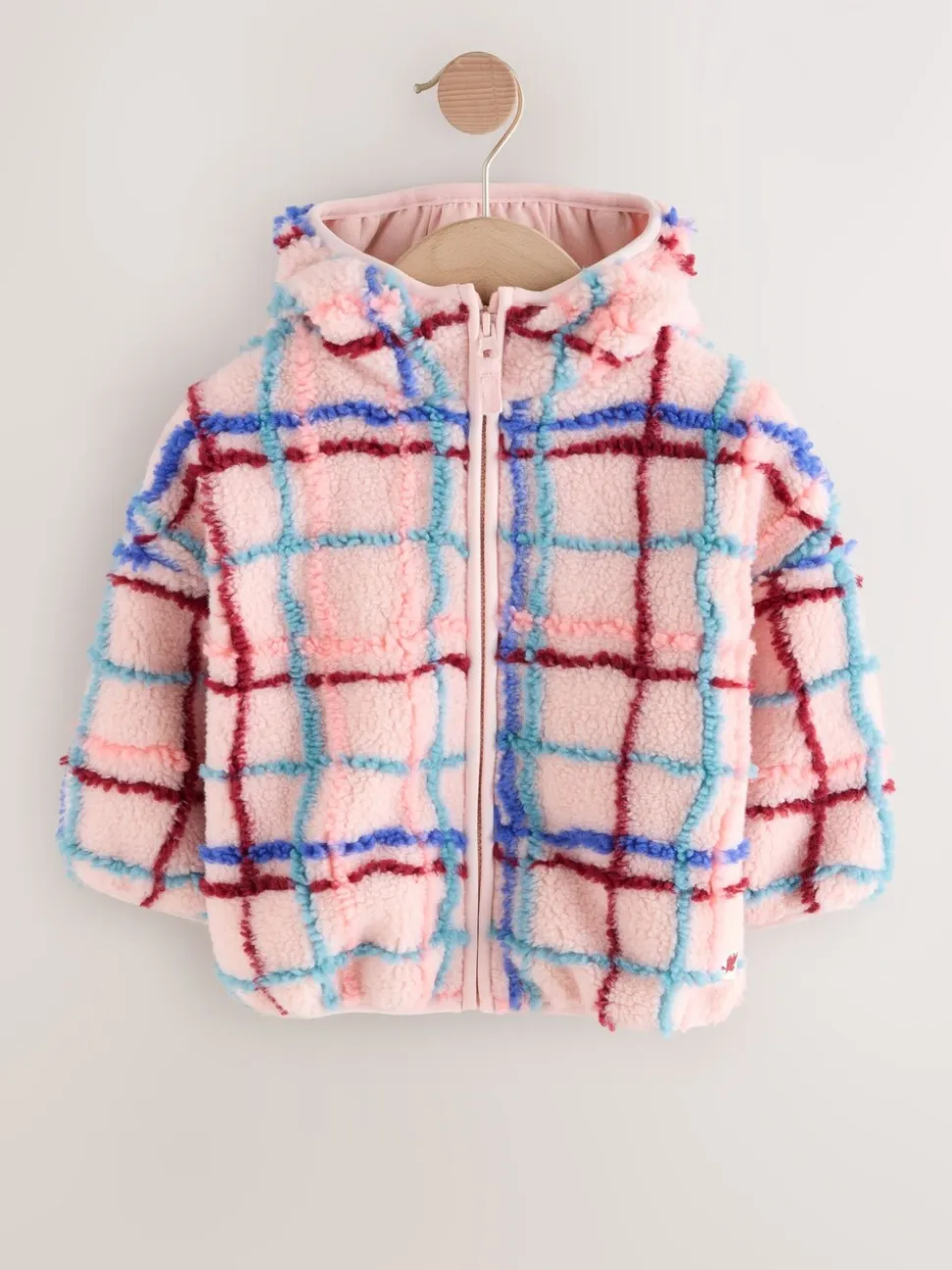 Roze rasterprint - Fleece met ritssluiting (3mnd-7jr)