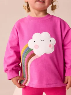 Roze regenboog met wolk en figuurtje - T-shirt met lange mouwen (3 mnd-7 jr)