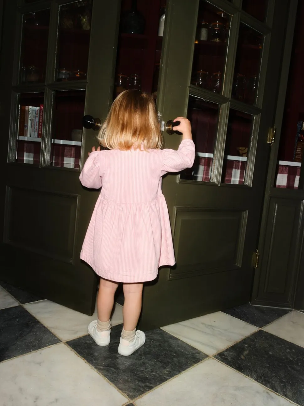 Roze streep - Long Sleeve Cotton Dress (3mths-8yrs)