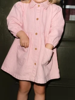 Roze streep - Long Sleeve Cotton Dress (3mths-8yrs)