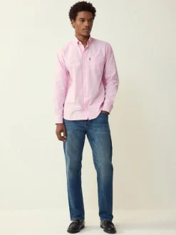 Roze streep - Strijkvrij Oxford overhemd met knopen
