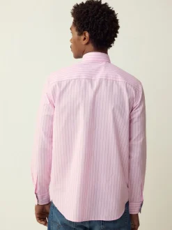 Roze streep - Strijkvrij Oxford overhemd met knopen