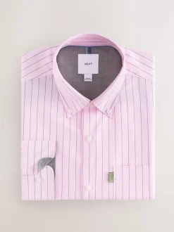 Roze streep - Strijkvrij Oxford overhemd met knopen