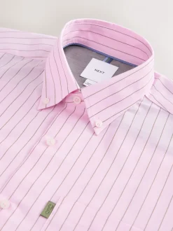 Roze streep - Strijkvrij Oxford overhemd met knopen