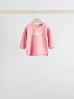 Roze Strepen/Slogan - Verpakking van 4 Baby Tops met Lange mouwen (0mnd -2jr)