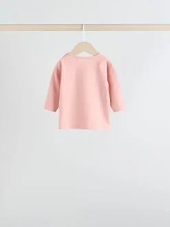 Roze Strepen/Slogan - Verpakking van 4 Baby Tops met Lange mouwen (0mnd -2jr)