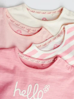 Roze Strepen/Slogan - Verpakking van 4 Baby Tops met Lange mouwen (0mnd -2jr)