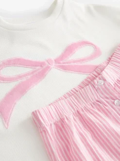 Roze strik met strepen - Geweven pyjama (9mnd-16jr)