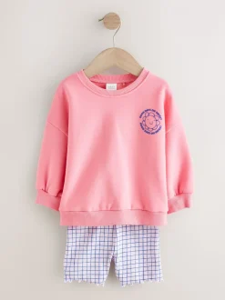 Roze zebraprint - Crew Neck Sweatshirt & Shorts Set (3mths-7yrs)