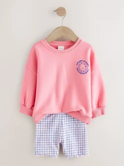 Roze zebraprint - Crew Neck Sweatshirt & Shorts Set (3mths-7yrs)