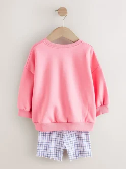 Roze zebraprint - Crew Neck Sweatshirt & Shorts Set (3mths-7yrs)