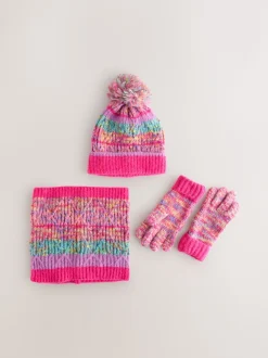 Roze/blauw - Set van beanie, handschoenen en colsjaal (3-13jr)