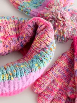 Roze/blauw - Set van beanie, handschoenen en colsjaal (3-13jr)